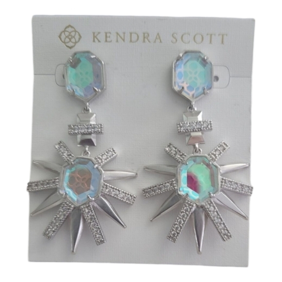 Kendra Scott Allie Statement Drop Earrings Silver Dichroic Glass New!! - Picture 8 of 9